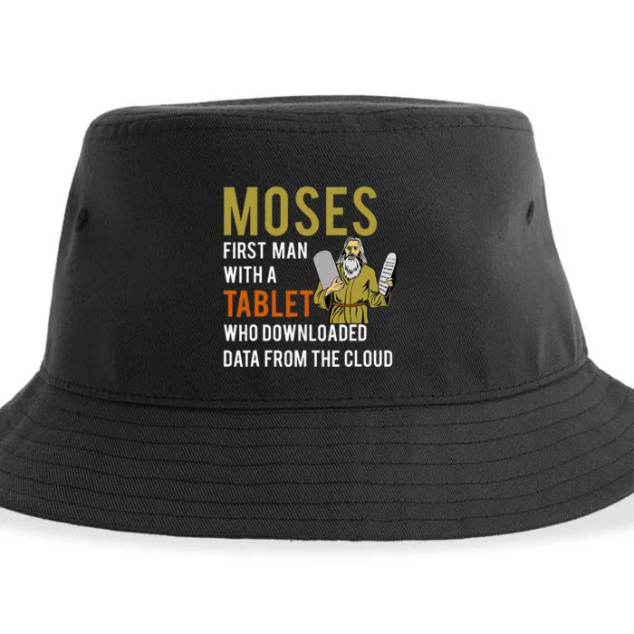 Funny Jewish Passover Moses Tablet Data Cloud Computing Sustainable Bucket Hat