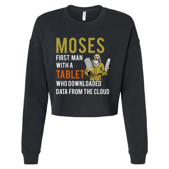 Funny Jewish Passover Moses Tablet Data Cloud Computing Cropped Pullover Crew