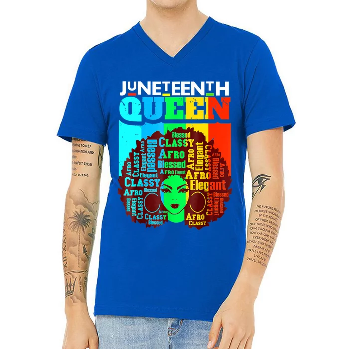 Freedom Juneteenth Queen Afro Melanin Black Magic Cool Gift V-Neck T-Shirt