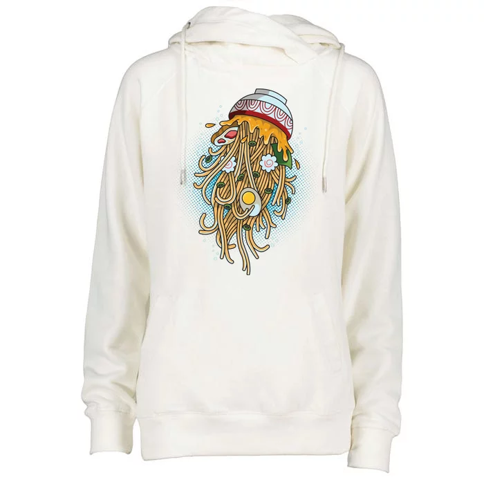 Funny Jellyfish Ramen Bowl Womens Funnel Neck Pullover Hood