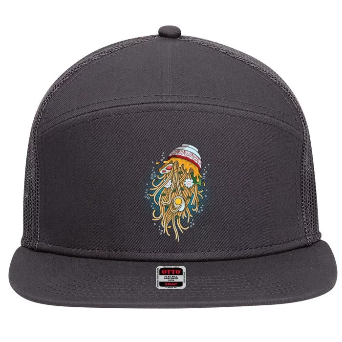 Funny Jellyfish Ramen Bowl 7 Panel Mesh Trucker Snapback Hat