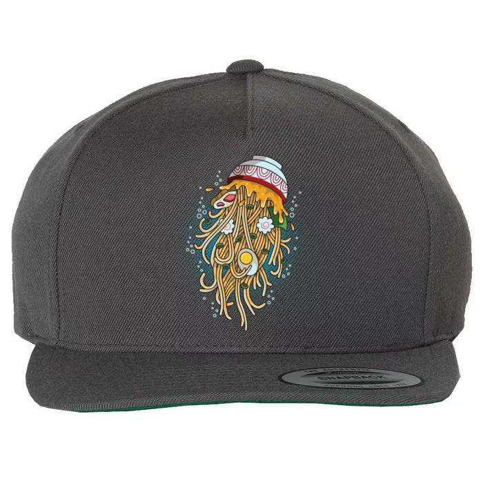 Funny Jellyfish Ramen Bowl Wool Snapback Cap