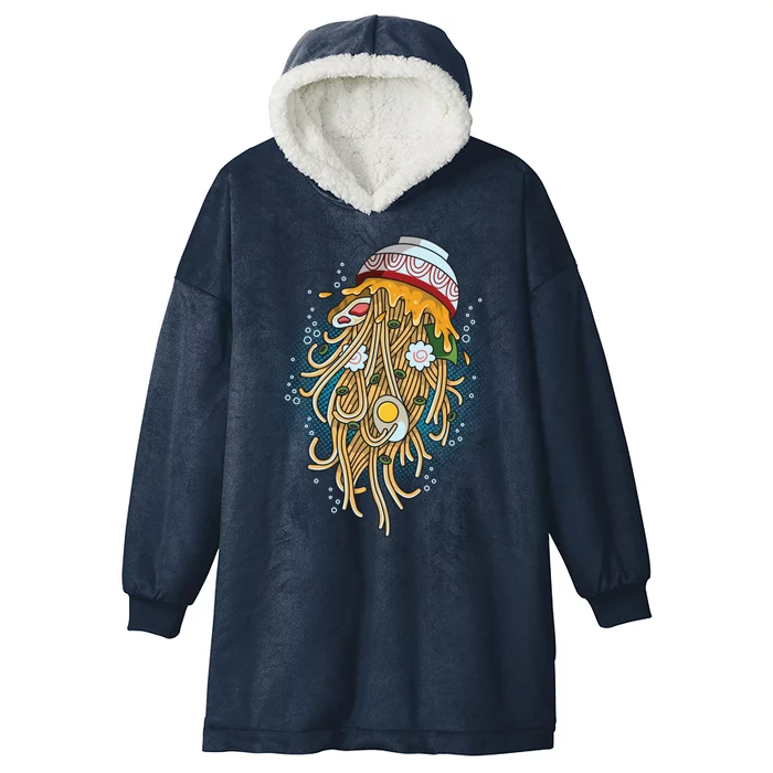 Funny Jellyfish Ramen Bowl Hooded Wearable Blanket