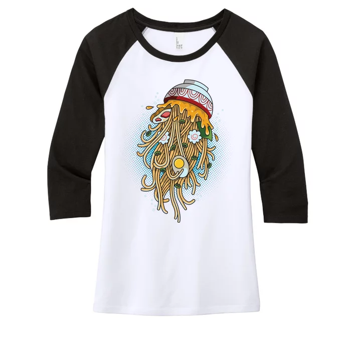 Funny Jellyfish Ramen Bowl Women's Tri-Blend 3/4-Sleeve Raglan Shirt