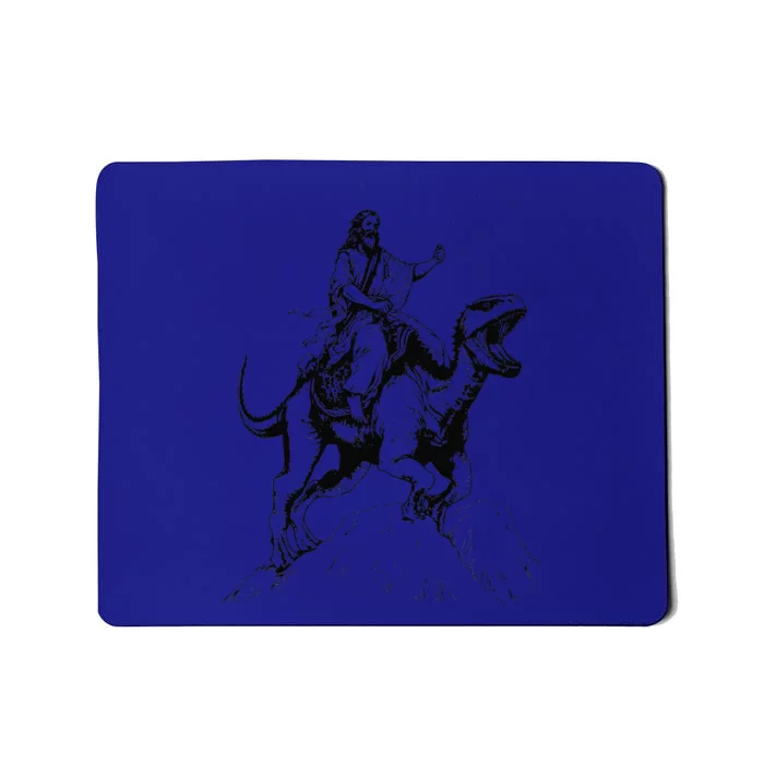 Funny Jesus Riding Dinosaur Weird Ironic Christian Parody Mousepad