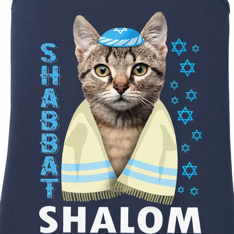 Funny Jewish Shabbat Shalom Cute Cat With Kippah Ladies Essential Tank