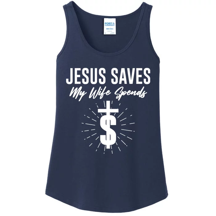 Funny Jesus Saves My Wife Spends Ladies Essential Tank