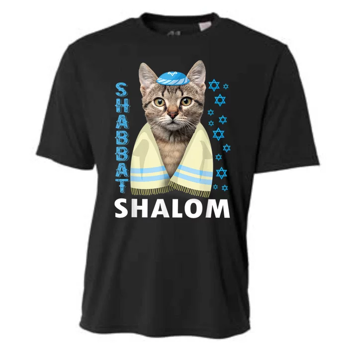 Funny Jewish Shabbat Shalom Cute Cat With Kippah Cooling Performance Crew T-Shirt