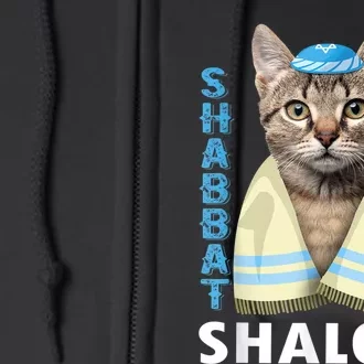 Funny Jewish Shabbat Shalom Cute Cat With Kippah Full Zip Hoodie