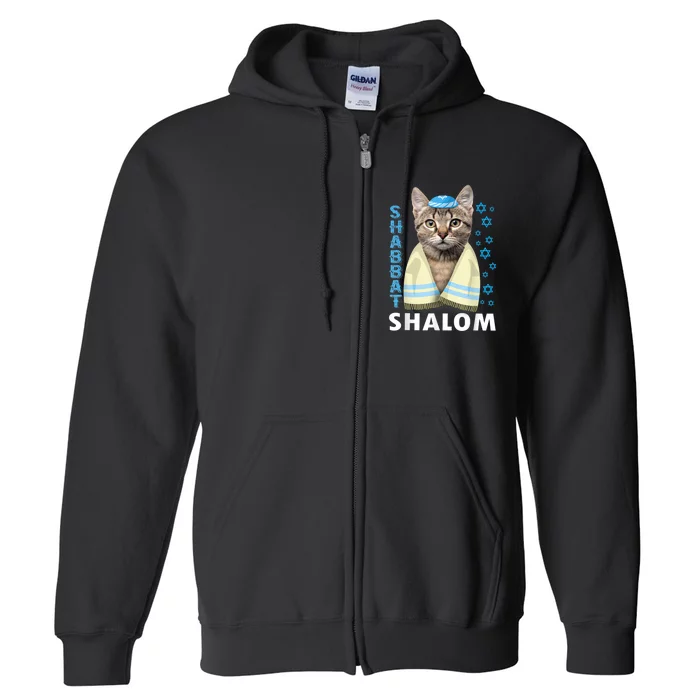 Funny Jewish Shabbat Shalom Cute Cat With Kippah Full Zip Hoodie