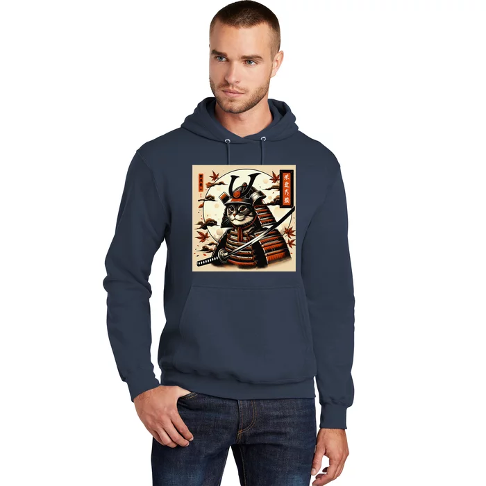 Funny Japanese Samurai Cat Hoodie