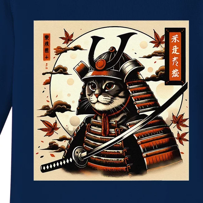 Funny Japanese Samurai Cat Baby Long Sleeve Bodysuit