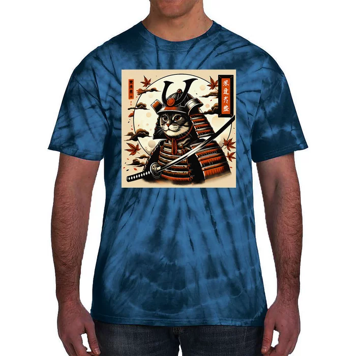 Funny Japanese Samurai Cat Tie-Dye T-Shirt