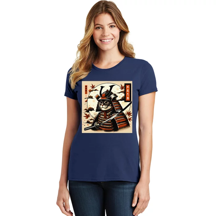 Funny Japanese Samurai Cat Women's T-Shirt