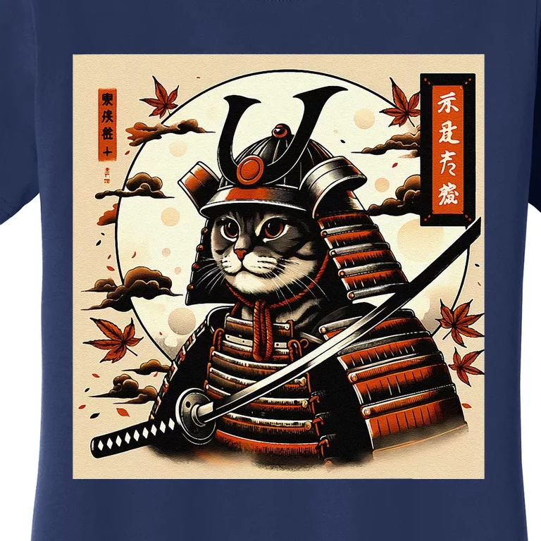 Funny Japanese Samurai Cat Women's T-Shirt