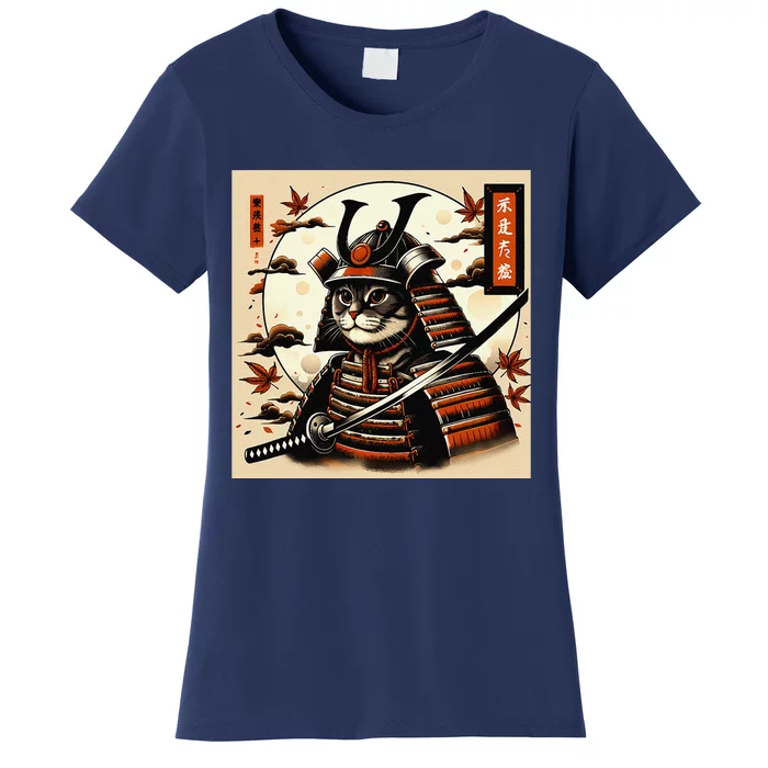 Funny Japanese Samurai Cat Women's T-Shirt