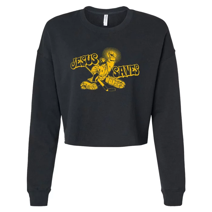 Funny Jesus Saves Hockey Religious Christian Goaltender Tee Cropped Pullover Crew