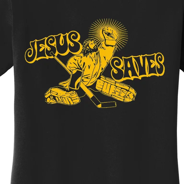 Funny Jesus Saves Hockey Religious Christian Goaltender Tee Women's T-Shirt