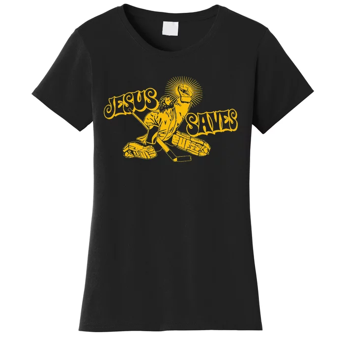 Funny Jesus Saves Hockey Religious Christian Goaltender Tee Women's T-Shirt