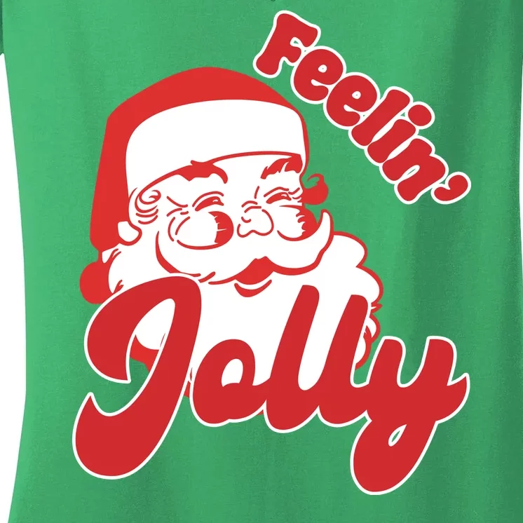 Feelin Jolly Santa Claus Christmas Holiday Women's V-Neck T-Shirt