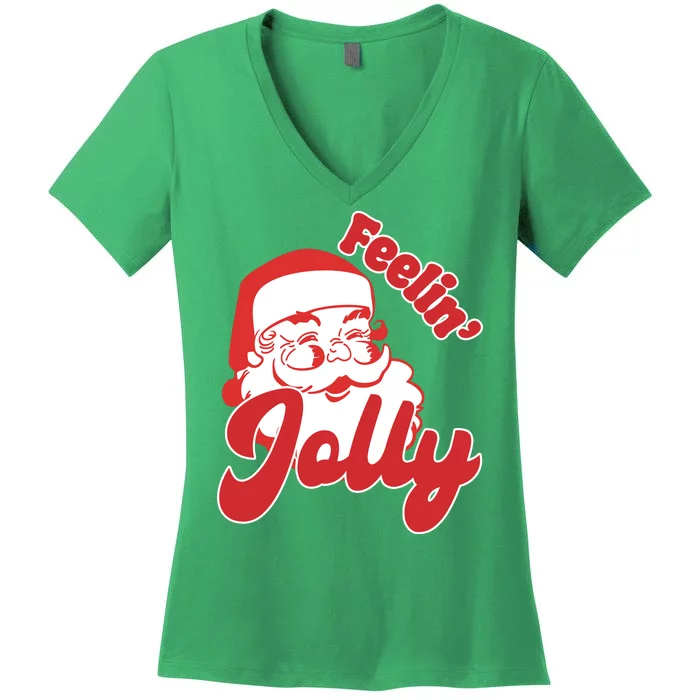 Feelin Jolly Santa Claus Christmas Holiday Women's V-Neck T-Shirt