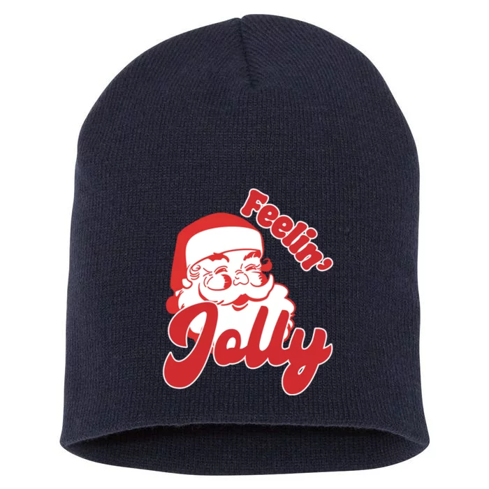 Feelin Jolly Santa Claus Christmas Holiday Short Acrylic Beanie