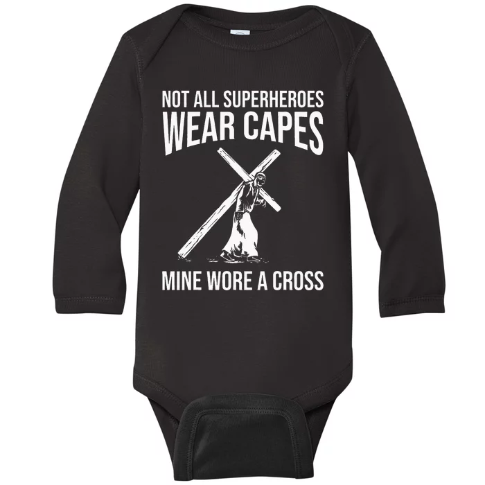 Funny Jesus Superhero Design Jesus Christ Cross Baby Long Sleeve Bodysuit