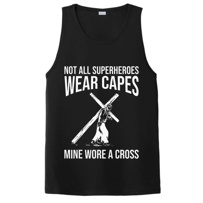 Funny Jesus Superhero Design Jesus Christ Cross Performance Tank