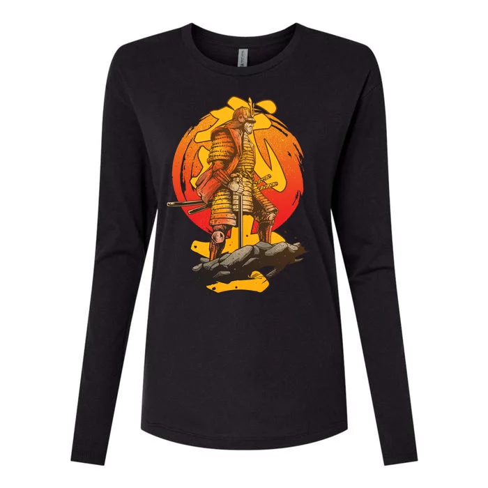 Firey Japanese Samurai Warrior Womens Cotton Relaxed Long Sleeve T-Shirt