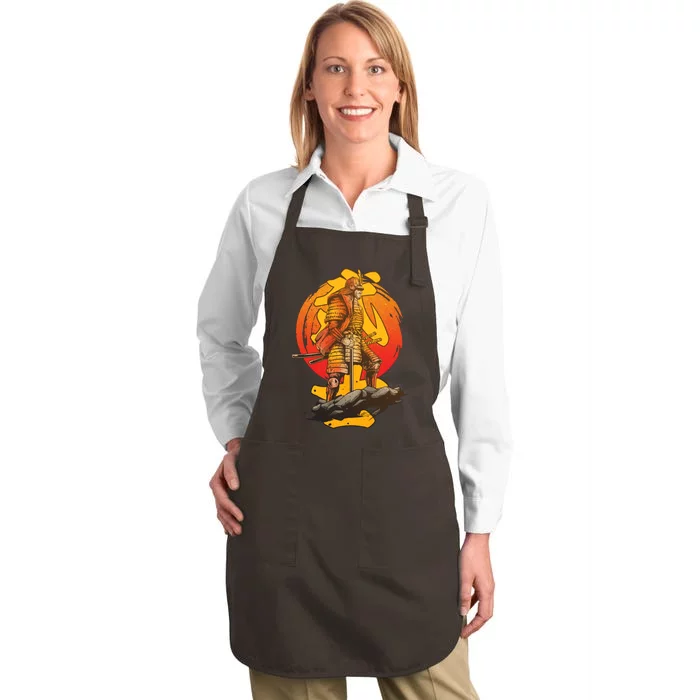 Firey Japanese Samurai Warrior Full-Length Apron With Pocket