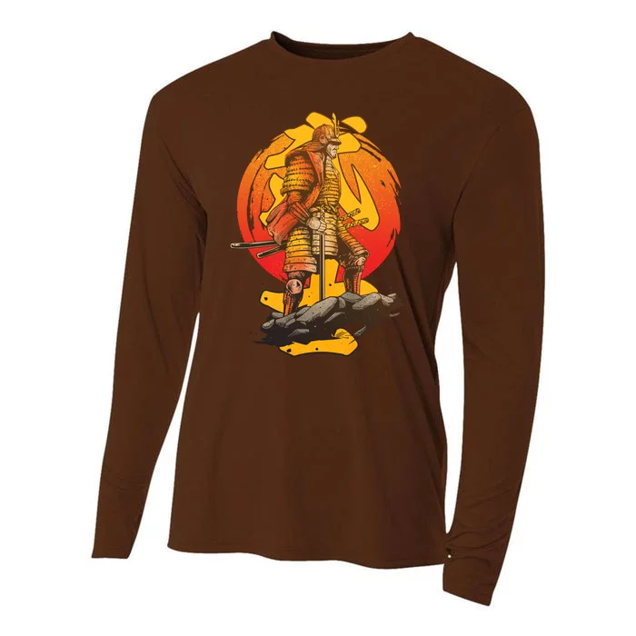 Firey Japanese Samurai Warrior Cooling Performance Long Sleeve Crew