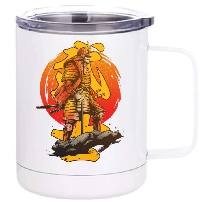 Firey Japanese Samurai Warrior Front & Back 12oz Stainless Steel Tumbler Cup