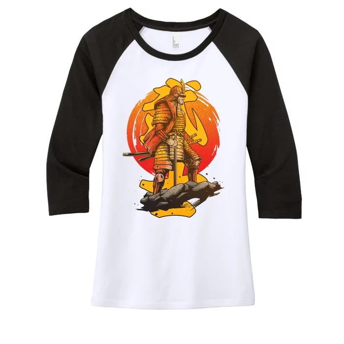 Firey Japanese Samurai Warrior Women's Tri-Blend 3/4-Sleeve Raglan Shirt