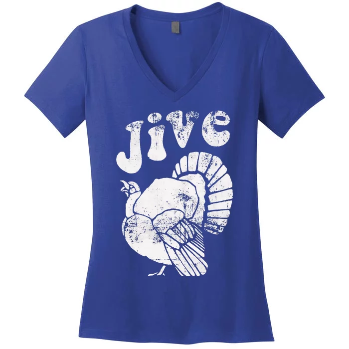 Funny Jive Thanksgiving Turkey Day Retro Holiday Women's V-Neck T-Shirt