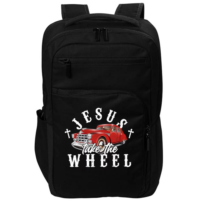 Funny Jesus Take The Wheel Classic Hot Rod Car Impact Tech Backpack