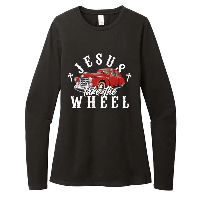 Funny Jesus Take The Wheel Classic Hot Rod Car Womens CVC Long Sleeve Shirt