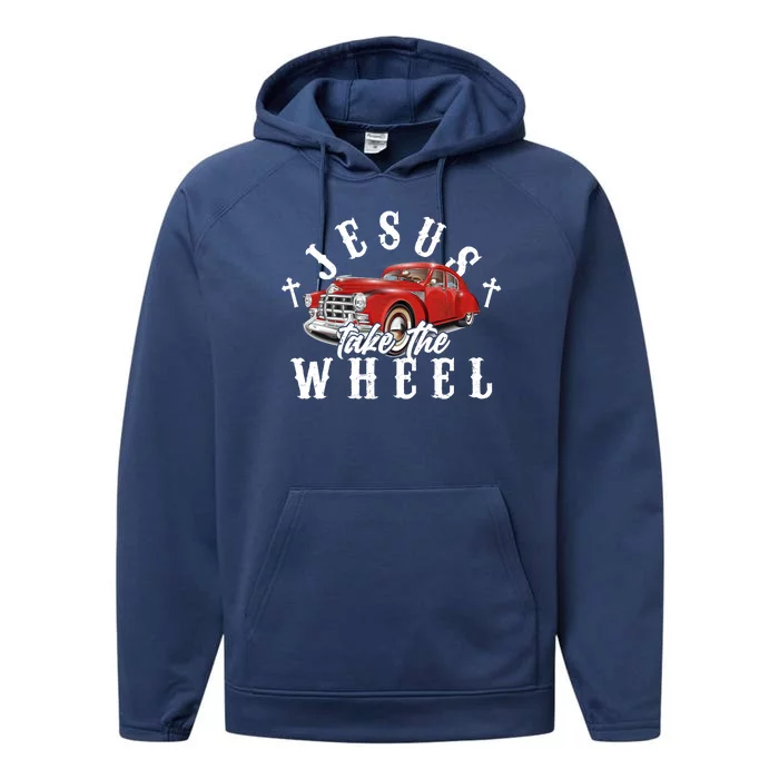 Funny Jesus Take The Wheel Classic Hot Rod Car Performance Fleece Hoodie