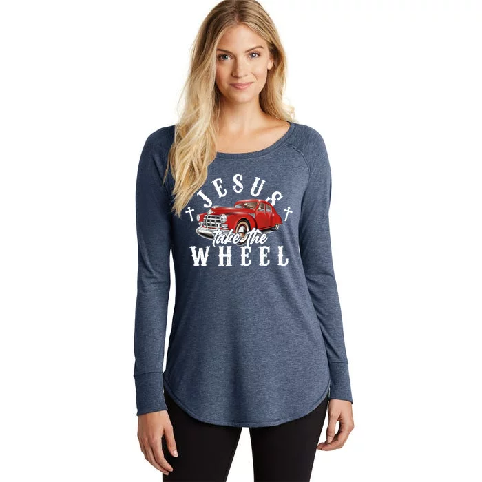 Funny Jesus Take The Wheel Classic Hot Rod Car Women's Perfect Tri Tunic Long Sleeve Shirt