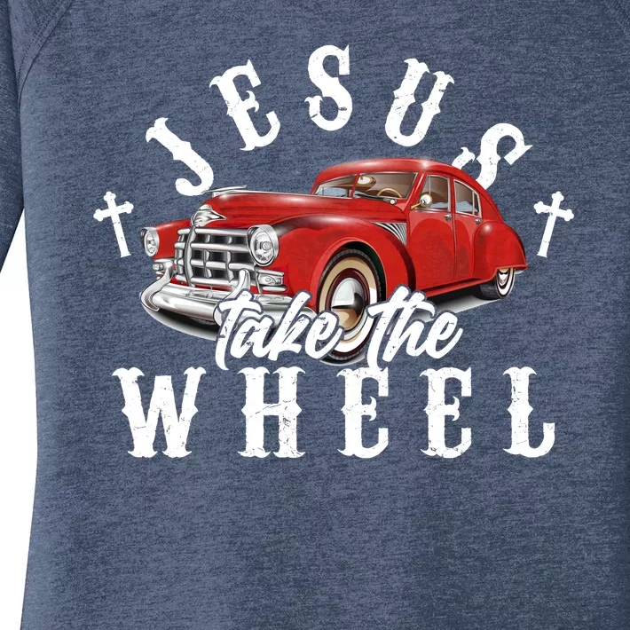 Funny Jesus Take The Wheel Classic Hot Rod Car Women's Perfect Tri Tunic Long Sleeve Shirt