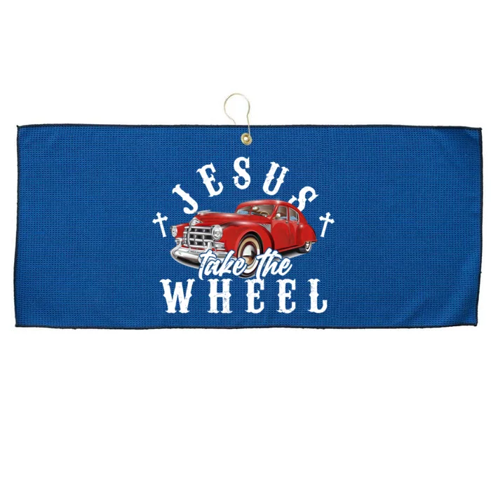 Funny Jesus Take The Wheel Classic Hot Rod Car Large Microfiber Waffle Golf Towel