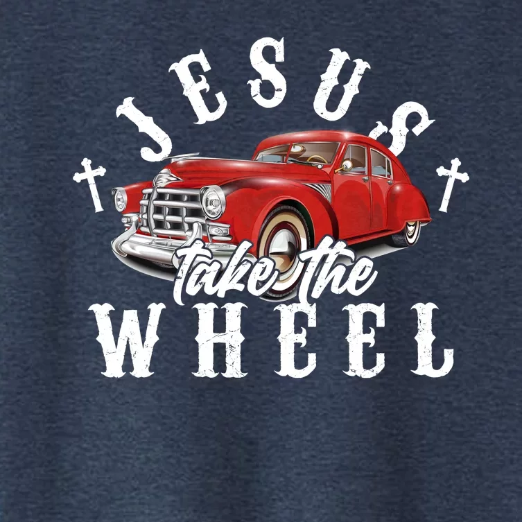 Funny Jesus Take The Wheel Classic Hot Rod Car Women's Crop Top Tee