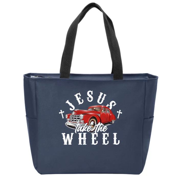 Funny Jesus Take The Wheel Classic Hot Rod Car Zip Tote Bag