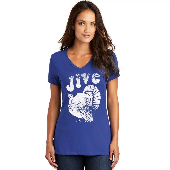 Funny Jive Thanksgiving Turkey Day Retro Holiday Women's V-Neck T-Shirt