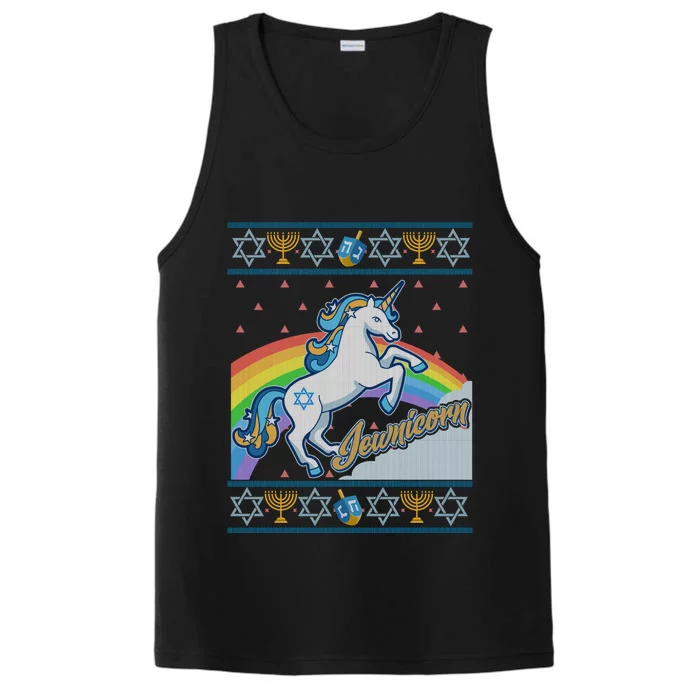 Funny Jewnicorn Unicorn Ugly Hanukkah Sweater Performance Tank