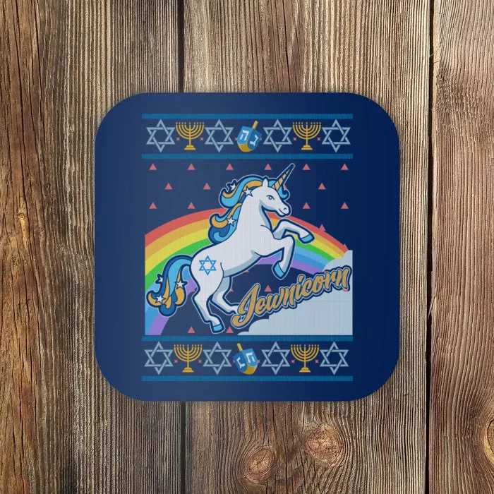 Funny Jewnicorn Unicorn Ugly Hanukkah Sweater Coaster