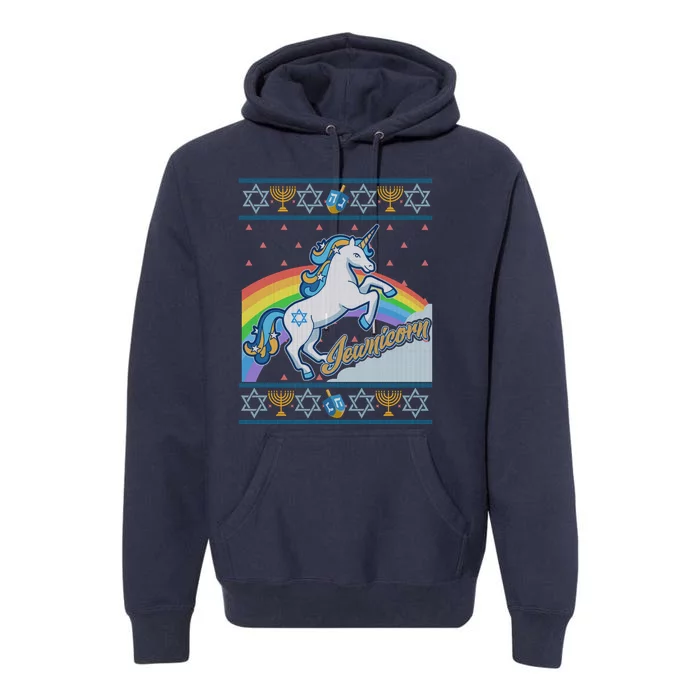 Funny Jewnicorn Unicorn Ugly Hanukkah Sweater Premium Hoodie