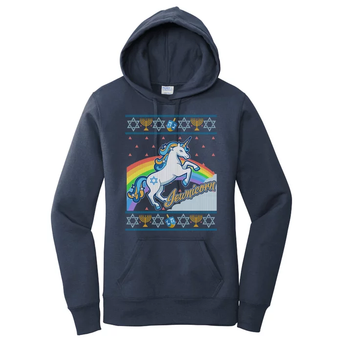 Funny Jewnicorn Unicorn Ugly Hanukkah Sweater Women's Pullover Hoodie