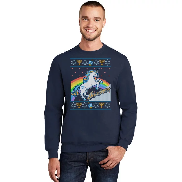 Funny Jewnicorn Unicorn Ugly Hanukkah Sweater Tall Sweatshirt