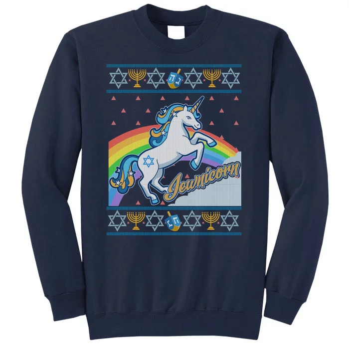 Funny Jewnicorn Unicorn Ugly Hanukkah Sweater Tall Sweatshirt