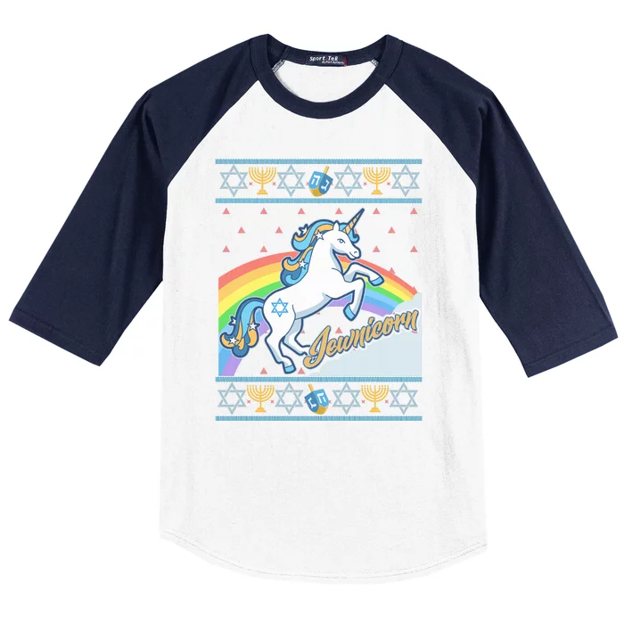 Funny Jewnicorn Unicorn Ugly Hanukkah Sweater Baseball Sleeve Shirt